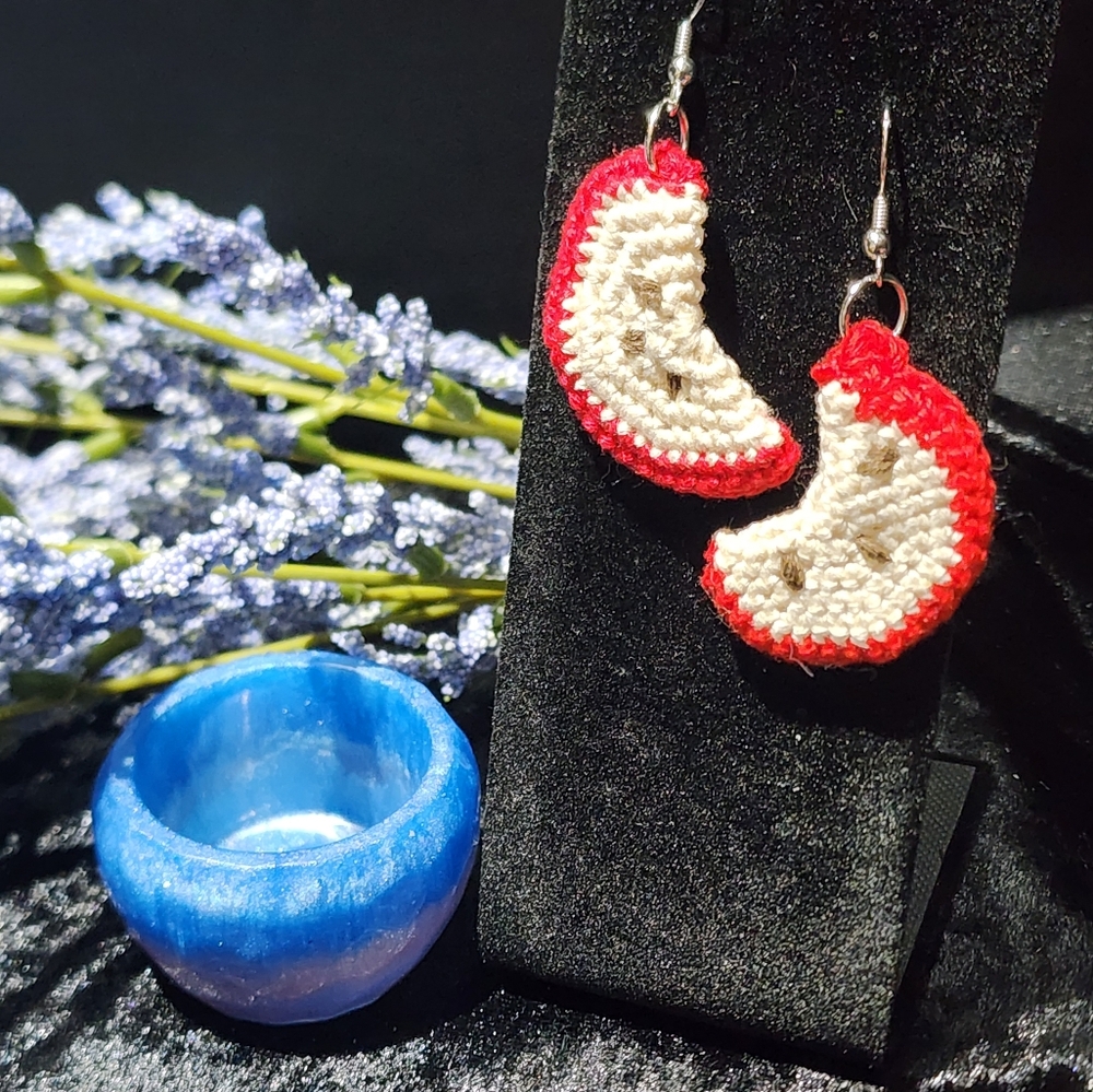 Crochet Apple Slice Earrings